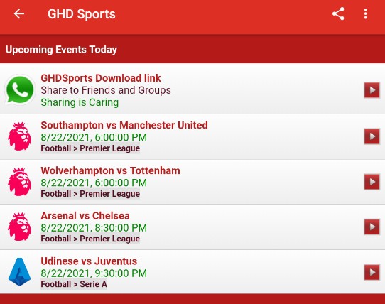 GHD Sports Screenshot